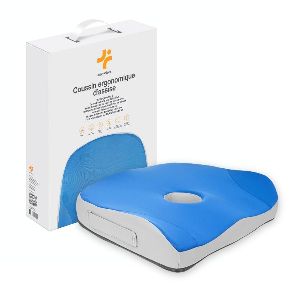 inphysio-coussin-ergonomique-sitzkissen-grau-blau-45x37x9-memory image 1