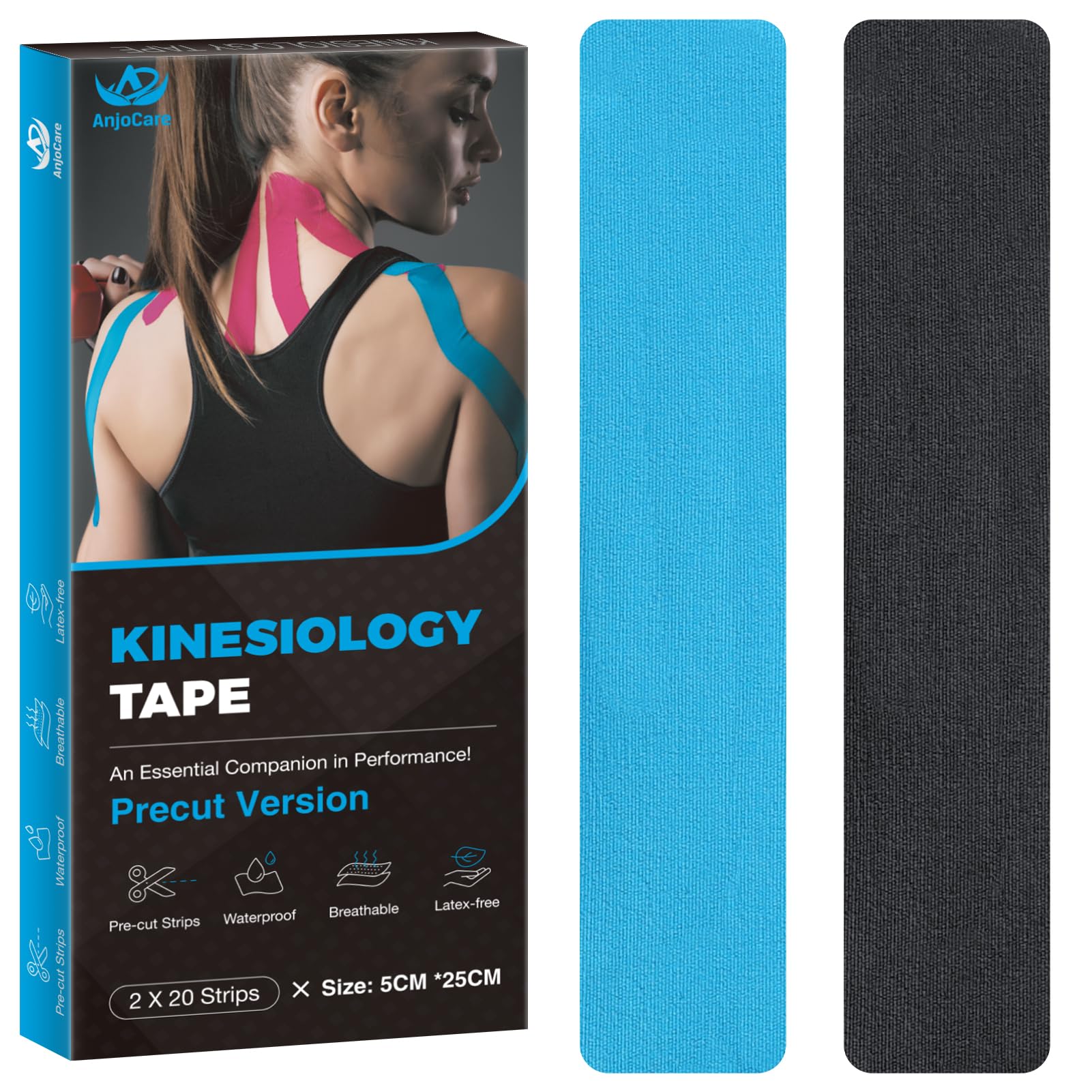 anjocare-kinesiologie-tape-vorgeschnitten-blau-schwarz-40x5x25cm image 1