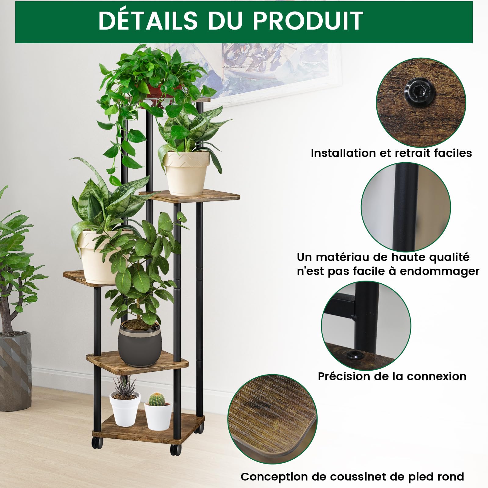 mymulike-home-life-blumenregal-holz-5-st-ckig-mit-rollen-vintage image 2