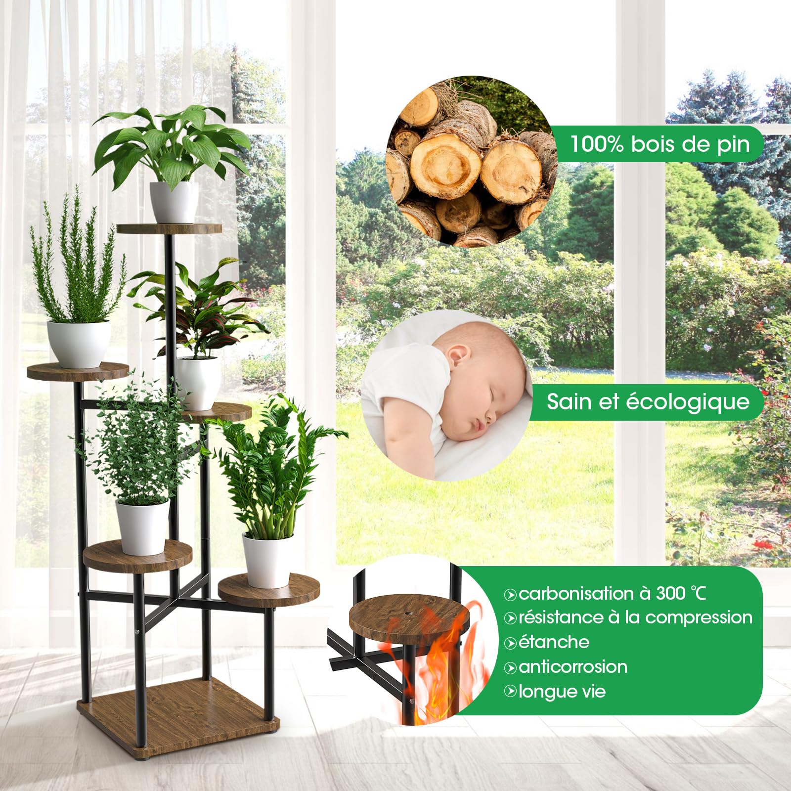 mymulike-home-life-pflanzenst-nder-6-etagen-schwarz-metall-holz image 7