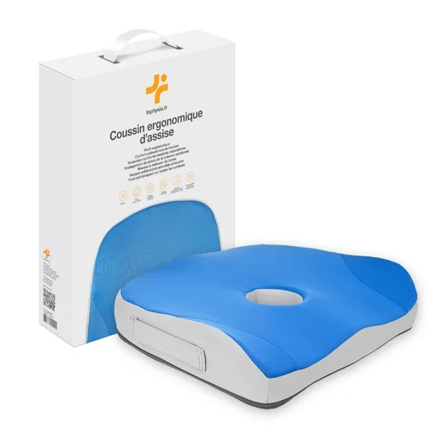 inphysio-coussin-ergonomique-sitzkissen-grau-blau-45x37x9-memory image 1